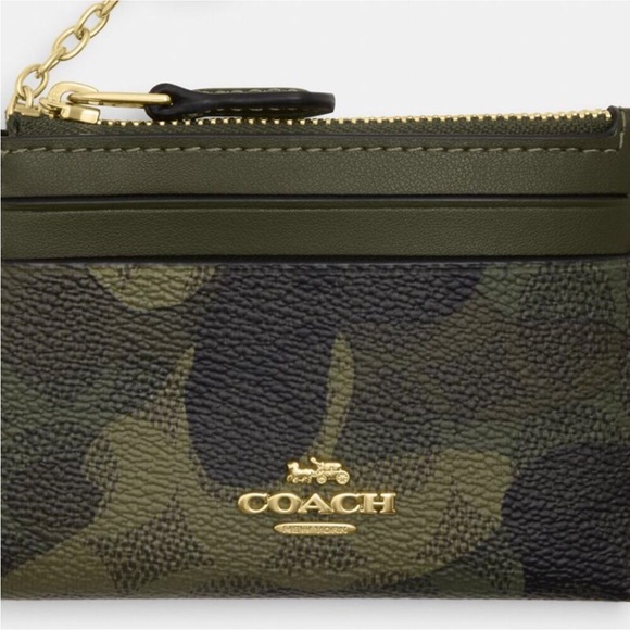 Coach Mini Skinny ID Card Case Signature Camo Print Gold/Dark Cypress Multi NWT - Picture 2 of 4